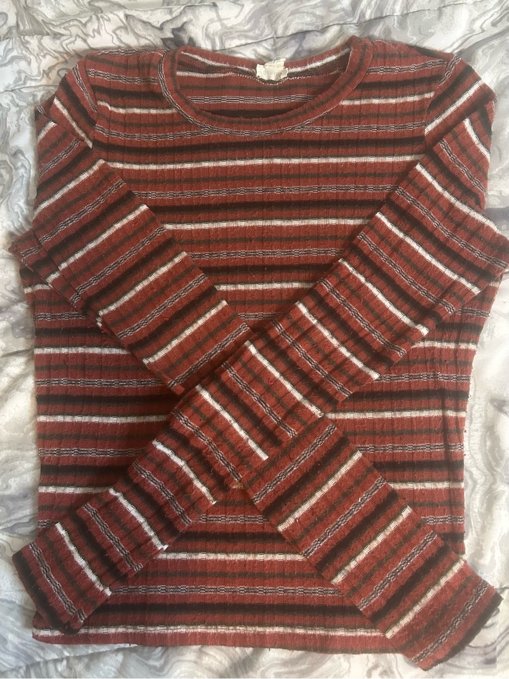 Garage Rust and Cream Striped Ribbed Crewneck Sweater